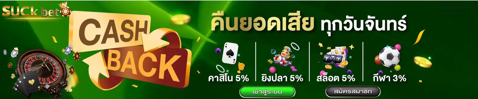 SUCKBET คืนยอดเสีย ทุกวันจันทร์
